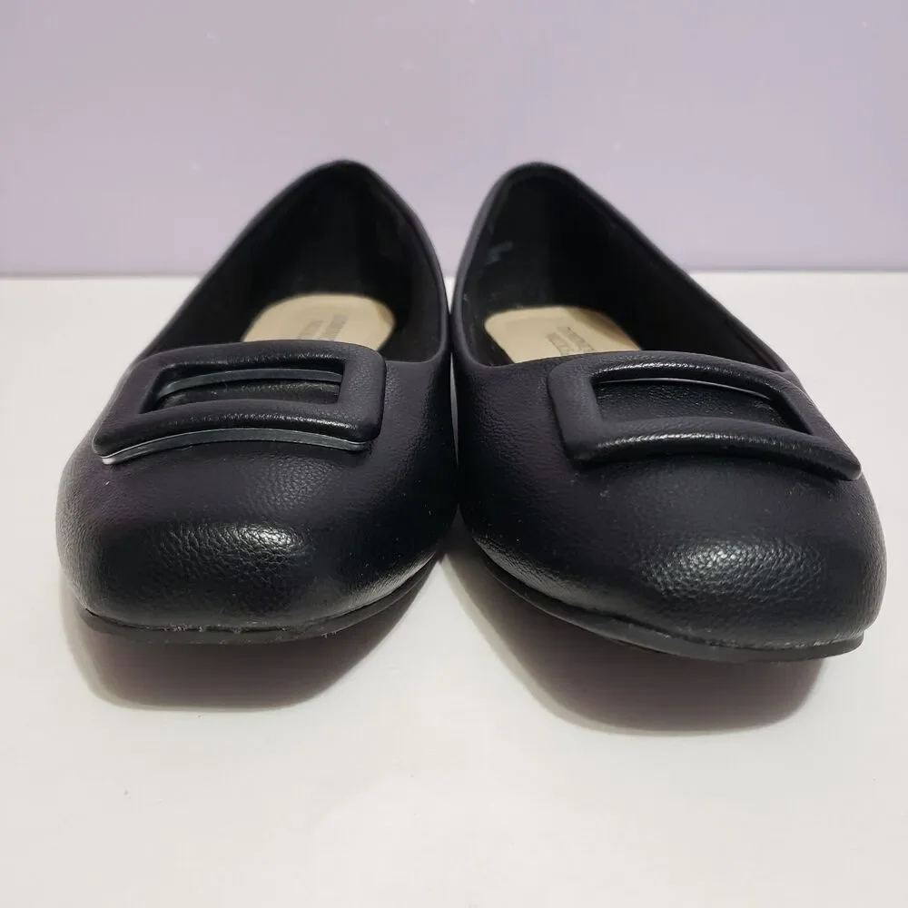Dominique Nicole Black Faux Leather Buckle Slip On Women's Shoes Sz 10 M